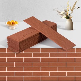 Zoeteoz 17 Pcs Orange Red Faux Thin Brick Tiles Veneers, 2.38 Sq.Ft, Realistic Brick Texture and Lightweight, Indoor Outdoor Decorative Wall Brick for House Facade, Garage, Chimney, Parterre Wall