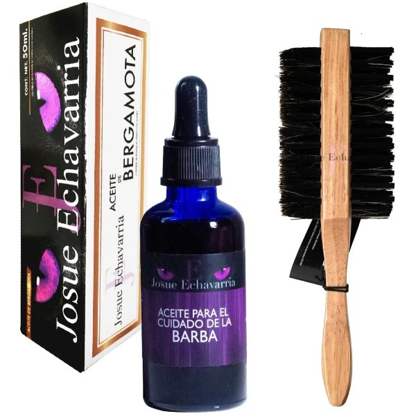 Kit Acondicionador De Barba Y Bigote Y Cepillo Doble Madera