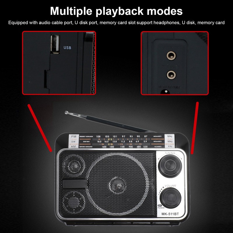 Portable Shortwave Radio FM AM SW Bluetooth 5.0 Multifunction Multi