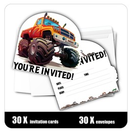 Putocopic 30 Pcs Truck Birthday Party Invitations for Boys Girls Kids with Envelopes, Shaped Fill-In Invitations Birthday Party Invitation Cards, Party Favors for Boys Kids, 5x7