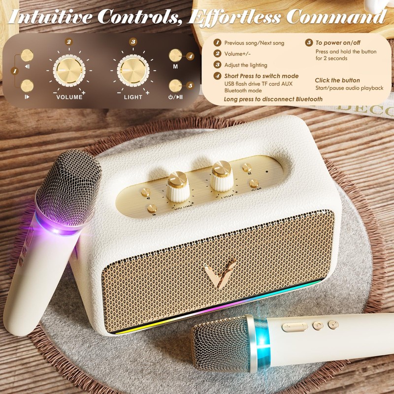 Karaoke Machine with 2 Wireless Mics & Soft Leather Wrap