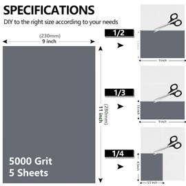 Shineboc - Papel de lija de grano 5000, 9 x 11 pulgadas, papel de lija abrasiva a mano para lijar y pulir de madera, metal, extrafino, 5 hojas