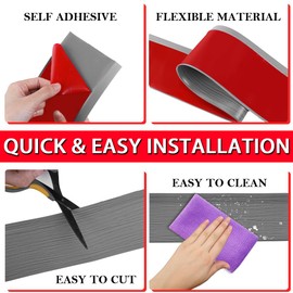 FONUNO Vinyl Wall Base Baseboard Molding Trim 4" Flexible Self Adhesive Rubber Wall Base Moulding Trim Peel and Stick Design, 4 Inch x 20 Feet, Medium Grey Wood Grain