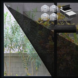 SATINIOR No Drill Cordless Filtering Window Shade, Semi Transparent Temporary Shade for Filtering Glare, 39" W x 63" L Cuttable Window Cover with Suckers Hook and Loop Fastener for Living Bedroom