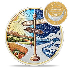 Original One Year Sobriety Coin - Reborn from Storm AA Coins - 1 Year AA Chips and Medallions - 1-10 Years NA AA Celebrate Recovery Addicts - Narcotics Alcoholics Anonymous Gifts for Men Women