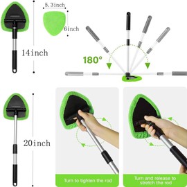 Windshield Cleaning Tool Windshield Cleaning Wand Auto Window Cleaner,4 Pieces Reusable Cloth Pads for Car Interior, Dirty Car Washing Brushes (Green)