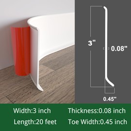 GAMZAU Flexible Baseboard Molding Trim, 3 Inch x 20 Feet Peel and Stick Vinyl Wall Base Cove Base, Self-Adhesive Rubber Wall Base Moulding Trim(S76,White)