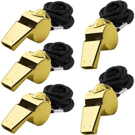 5 PCS Stainless Steel Whistle, Loud Whistle with Lanyard for Coaches Lifeguards Survival Emergency Football Basketball Soccer (Golden, One Size)