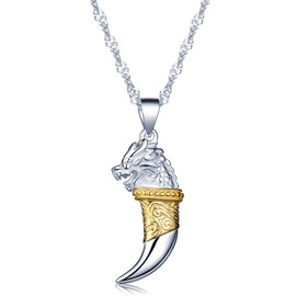 Unendlich U Wolf Tiger Fashion Tooth Women's Necklace 925 Sterling Silver Cubic Zirconia Pendant Chain with Pendant, Silver, Sterling Silver, Cubic Zirconia