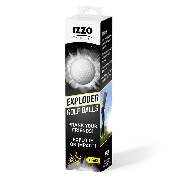 IZZO Golf Exploder Prank Golf Balls 4-Pack - Golf Joke Ball, Novelty Plastic Exploding Ball with Safe, White Powder