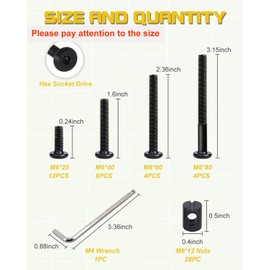 Crib Screws Bolts Hardware Replacement Kit, 28 Set M6 Bolts &Barrel Nuts for Bed Frame,Furniture,Chairs and Cabinets - M6x20/40/60/80mm Hex Drive Socket Cap Screws Assortment