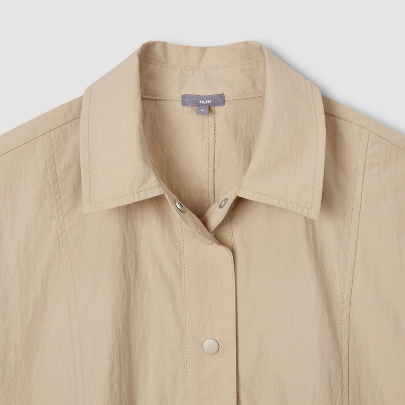 JAJU [JAJU] Women's Cotton Collar Short-Sleeve Shirt_Beige