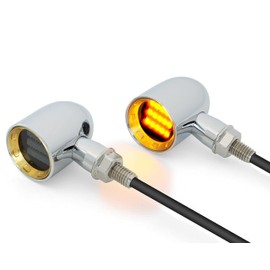 Alchemy Parts Mini LED Motorbike Indicators - CNC Aluminium - PAIR (Chrome with Brass Bezel)