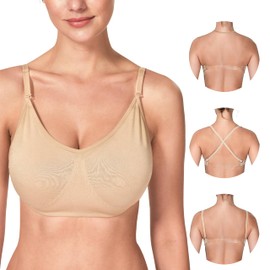 BAKPH Women and Girls Professional Ballet Dance Bras Adjustable Clear Straps Seamless No Sponge, Women（bust30-35“）cup C, Large-X-Large