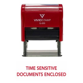 TIME Sensitive DOCUMENTS Enclosed Self Inking Rubber Stamp (Red Ink) - Medium