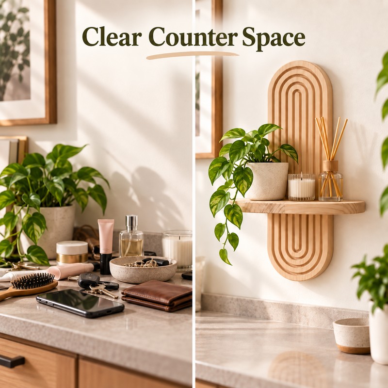 Boho Wooden Wall Shelf for Display & Storage – Single