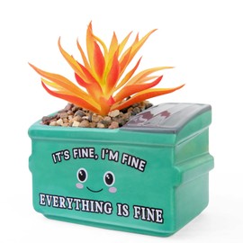 Emotional Support Dumpster Fire Desk Decor, Fake Plants in Ceramic Succulent Pots, Motivational Positive Thinking Office Desk Accessories, Funny Gifts for Women, Men, Coworkers