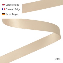 100% Polyester Double Sided Satin Ribbon for Weddings, Gift Wrapping, Floral Arrangements, Crafts, Cakes, Bows, Decorations, 15mm x 25m, Beige