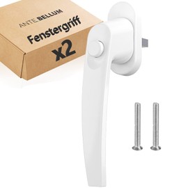 Window Handle Child Lock - Window Handle with Push Button for Additional Safety. Aluminium White Patio Door Handle with 35 mm Long Pin (RAL 9016, Pack of 2)