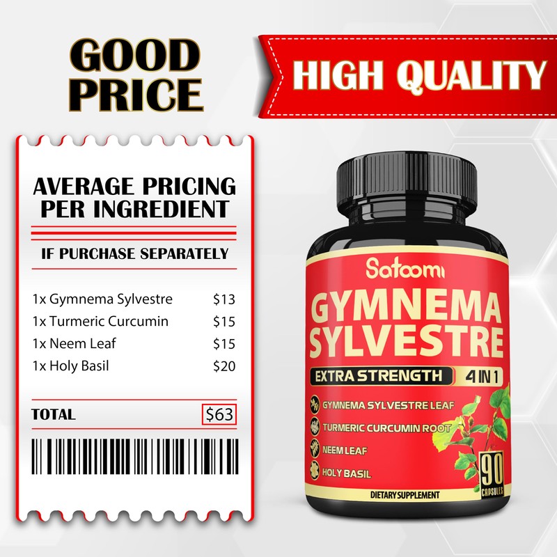 Satoomi Pure Gymnema Sylvestre Capsules Extract - 90 Capsules for