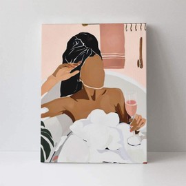 African American Bathroom Decor Wall Art Relaxing Black Women In Bathtub Wall Decor Black Girl Pictures Canvas Print Modern Minimalist Painting Artwork Framed Wall Decor For Bathroom 12x16 Inches
