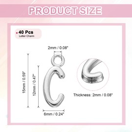 sourcing map 40Pcs Letter Charm, Alloy Letter C Initial Alphabet Charm for DIY Crafts Jewelry Making Bracelets Earrings Necklace, Silver