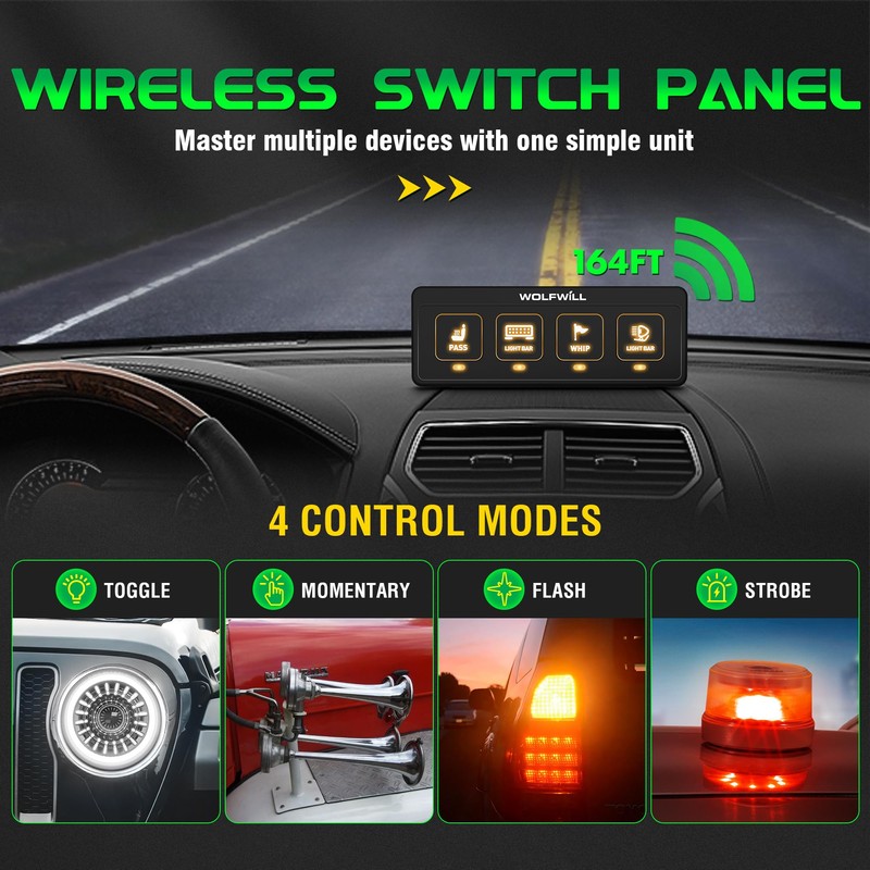 Wireless 4 Gang Switch Panel for Car, Auxiliary Switch Panel