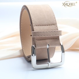 XMQBIEE Women's Wide Suede Leather Belt - Brown Fashion Waist Belt with Gold Silver Buckle for Dresses Jeans Coats