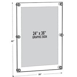 Azar Displays,105536, Floating Acrylic Wall Frame with Silver Hardware Stand Off Caps, Clear Hanging Photo Frame Display Mount with Frameless Border, Glass-Like Frame for Large Prints, 24" x 36"