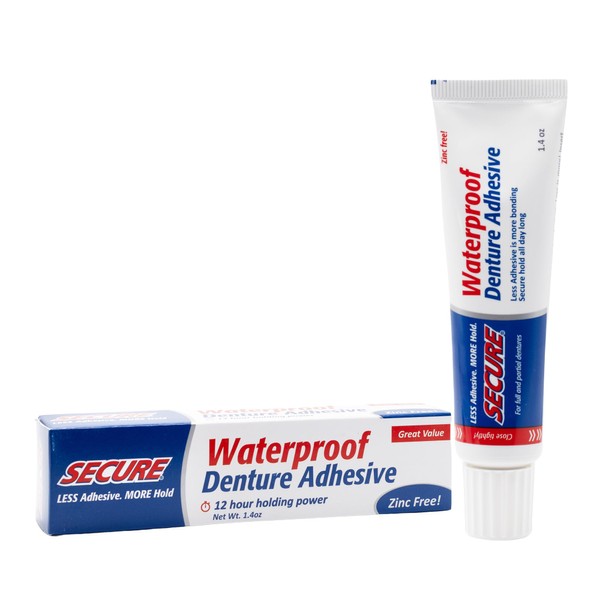 Secure Waterproof Denture Adhesive - Zinc Free - Extra Strong