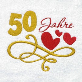Abc Casa Gift Towel for 50th Birthday with Embroidered Hearts and 50 Years for Women and Women - 50th Anniversary Gift Idea - 50th Birthday Gift Idea