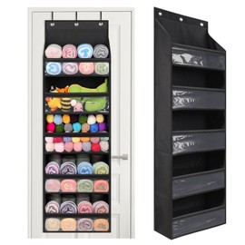 Katech Hanging Yarn Storage Organizer, Over Door Knitting Organizer Storage with 5 Clear Pocket for Yarn Enthusiasts, Hanging Yarn Storage Bag for Crochet Hooks, Yarn Balls