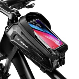 ROCKBROS Bicycle Bag Top Tube Bag Road Bike Phone Holder Waterproof Frame Bag 6.1-Inch Compatible Large Capacity TPU High Sensitivity Touch Screen with Rain Cover Shade Resistant to Abrasion Easy to