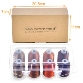 New brothread - 15 Options - 8 Snap Spools of 1000m Each Polyester Machine Embroidery Thread with Clear Plastic Storage Box for Embroidery & Quilting - Different Brown