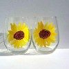 2 Sunflower Hand Painted Stemless Wine Glasses