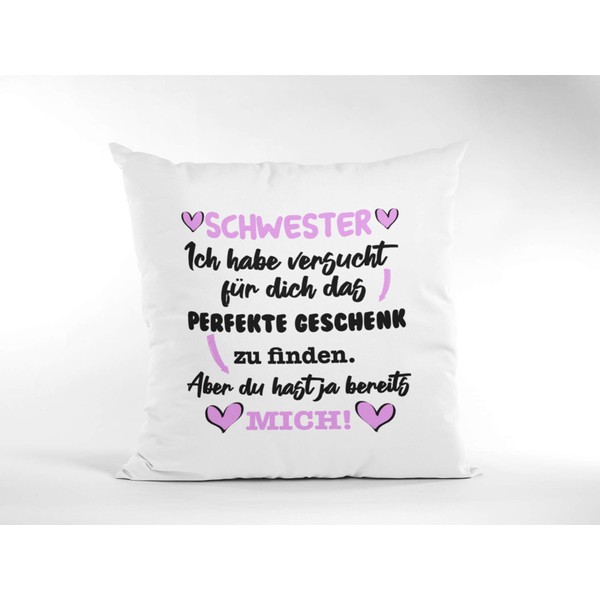 Cushion with Saying (in German): “Best Girlfriend - I Tried to Find the Perfect Gift for You” - White, 40 x 40 cm - Love - Ideal Gift, Sister, 40 x 40 cm