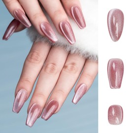 Sun&Beam Nails Handmade Press-on Medium Long Almond Fuchsia Pink Cat Eye Design Charming False Nail Tips 10 Pcs (#124 S)