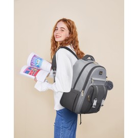 LOVEVOOK Cute Backpack Fit 15.6 Inch Laptop, Large College Travel Bag, Light Grey-Dark Grey
