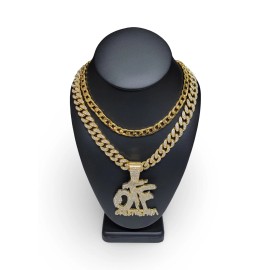 Unbranded OTF Pendant Necklace + Bonus Chain | 24" Gold or Silver Cuban Link Hip Hop Bling - Gold