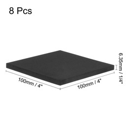 QUARKZMAN Pack of 8 Rubber Vibration Damper Pads 6.35 mm Thick x 100 mm Long Anti-Vibration Mat Square Washing Machine Underlay Plates Rubber Block for HVAC Compressor Air Conditioning