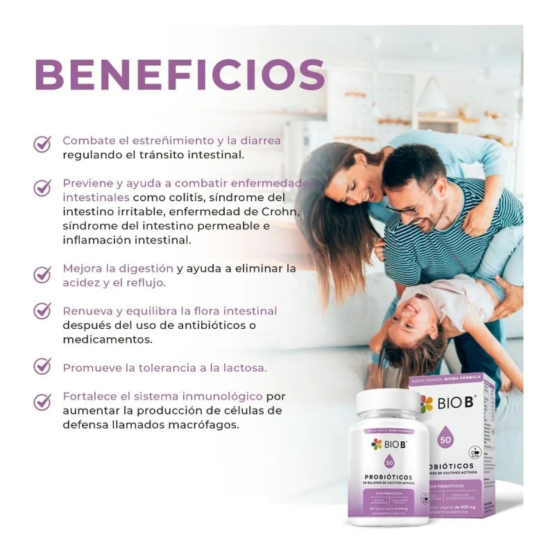 Bio B 30 Cápsulas Probióticos 50 Billones