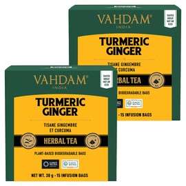 Herbal Tea Bags 30g (30 Tea Bags) Plant Based Biodegradable Bags, Non GMO, Gluten Free | 100% Pure Herbal Blend - Sweet & Earthy | Whole Loose-Leaf Tea Bags (Turmeric Ginger Herbal Tea)