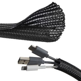 RED WOLF 13 mm - 3 m Cable Sleeve, Self-Closing, Black, Woven Cable Sheath, Anti-Scratch Cable Sock for TV, Computer, Home, Electric, Automotive, Cable Protection, Flexible Cable Management, Cable