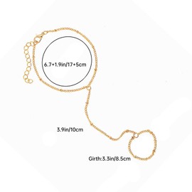 Golden Hand Chain Bracelets for Women, Boho Finger Bracelet with Ring, Adjustable Golden Crystal Jewellery, Minimalist Tennis Bracelet, Cute and Delicate Hand Jewellery for Women and Girls