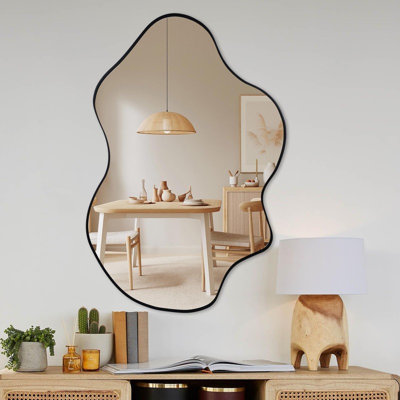Tanmicoshomy Black Bathroom Mirror 24x36 Inch, Asymmetrical Framed Wall Mirrors