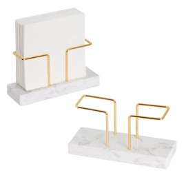 2 Pack Cocktail Napkin Holder for Table,Coffee Filter Holder,Natural Marble Napkins Holder with Metal Wire,Modern Tissue Paper Dispenser for Dining Table Bar Kitchen (for 5.3 x 5.3 inches napkin)