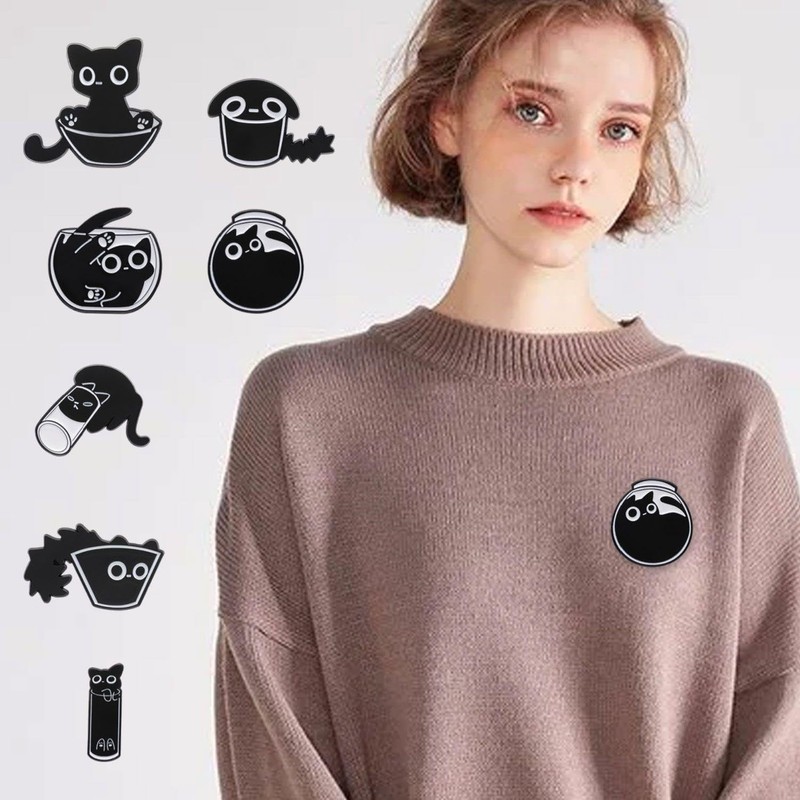 7 Funny Black Cat Brooches Lapel Pins Cute Lapel Pins