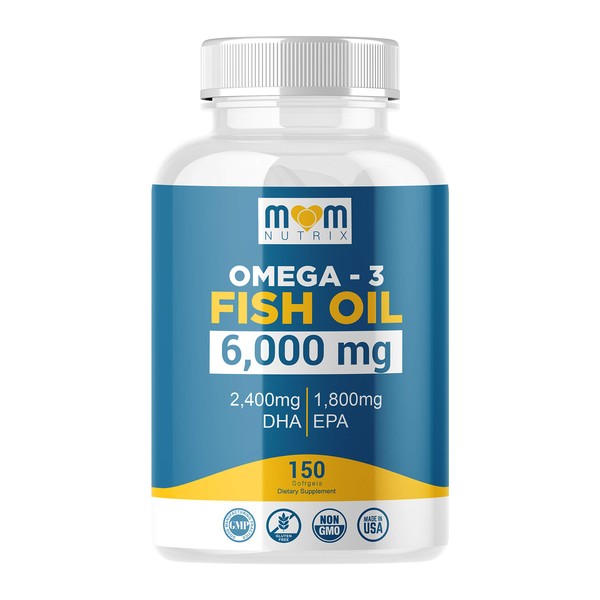 Omega 3 Fish Oil 6000 Mg with Maximum EPA DHA - Supports Brain, Liver, Heart & Immunity - Made in The USA - 150 Softgels