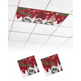 Red Christmas Gnome Cardinals Snowflake 2 Pack 4 x 2 Feet Fluorescent Light Covers for Ceiling Lights Classroom, Magnetic Light Covers Filter for Office School Drop Lamp Home Decor, Merry Xmas