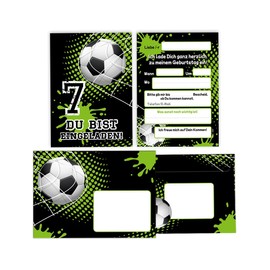 Minkocards 12 Invitation Cards with 12 Envelopes for 7th Children's Birthday Boy Football Invitations for Seventh Birthday Children's Invitation Set